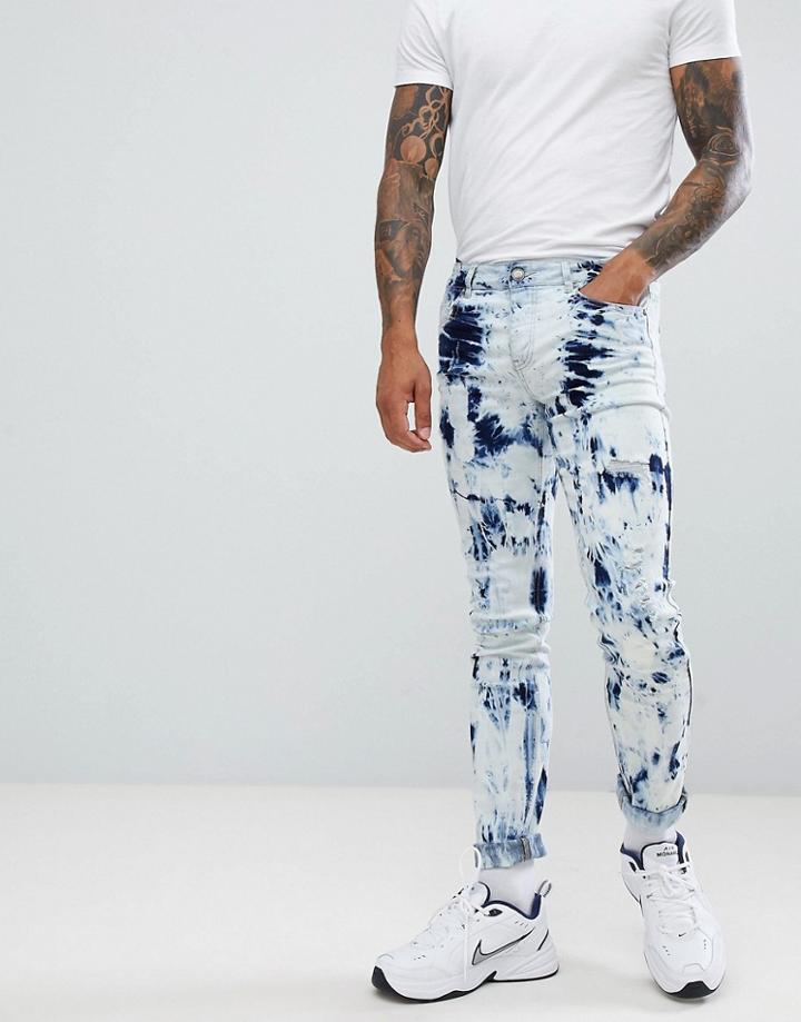 Sixth June Acid Wash Skinny Jeans - Blue