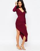 Love Asymmetric Dress With Long Sleeves - Red