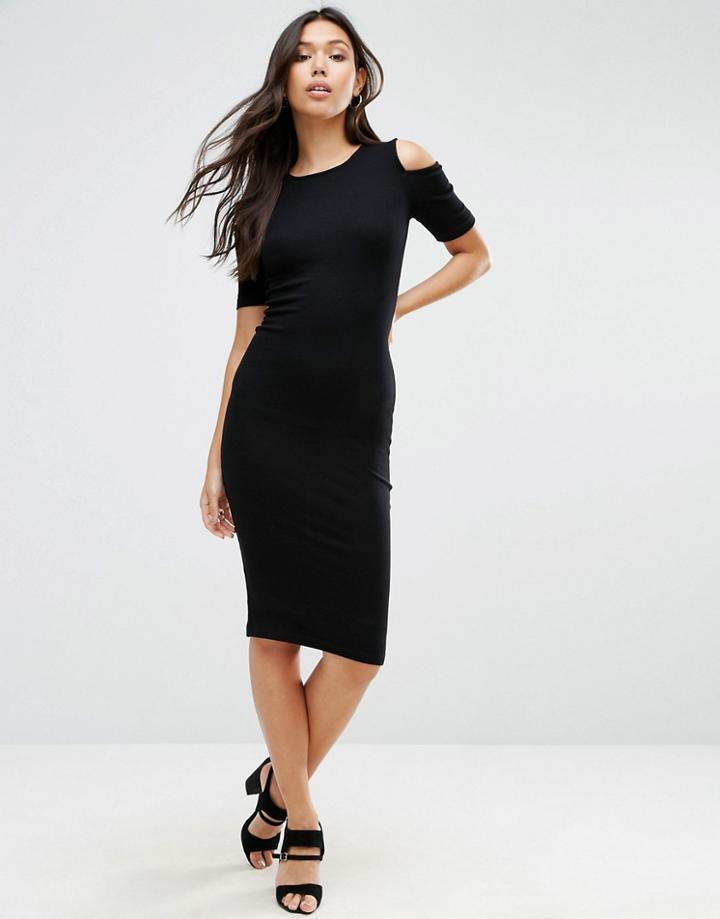 Asos Cold Shoulder Bodycon Dress In Rib - Black