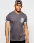 Firetrap Burnout Crew Neck T-shirt With Pocket And Roll Sleeves - Gray