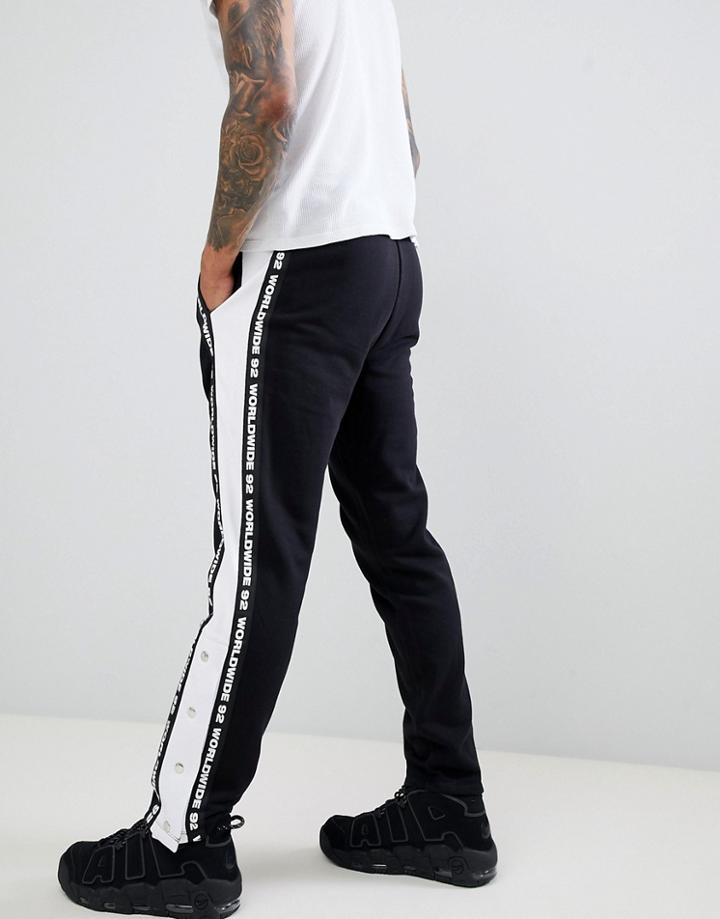 Asos Design Slim Joggers With Side Stripe Taping And Poppers - Black