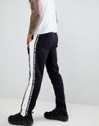 Asos Design Slim Joggers With Side Stripe Taping And Poppers - Black