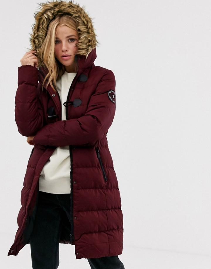 Brave Soul Wizard Long Padded Coat With Faux Fur Hood-purple