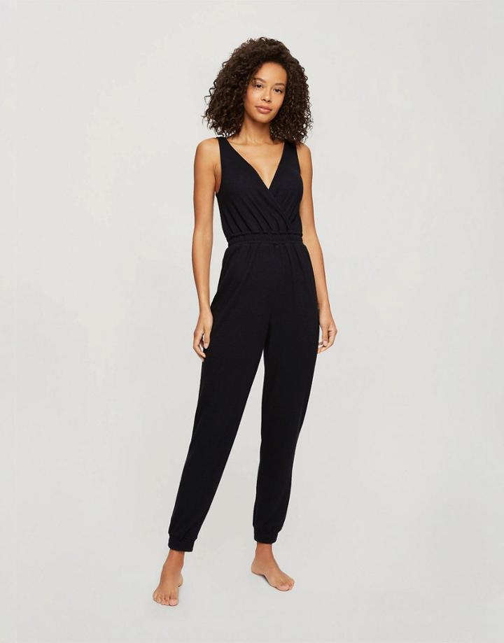 Miss Selfridge V-neck Lounge Jumpsuit In Black