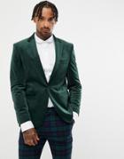 Moss London Velvet Blazer In Bottle Green - Green