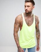 Asos Extreme Racer Back Longline Tank With Contrast Stitching In Yellow - Yellow
