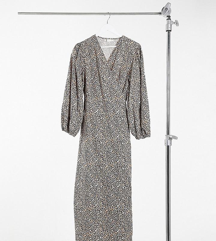 Glamorous Curve Relaxed Wrap Midi Dress In Mini Floral Print-multi