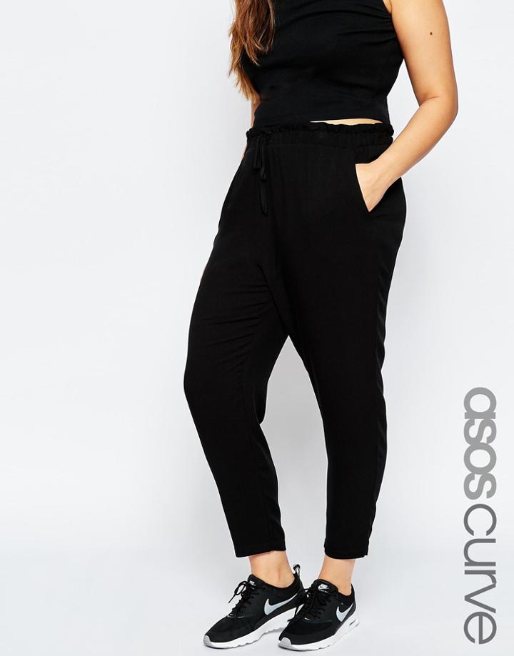 Asos Curve Elasticated Peg Pant With Tie Waist - Black