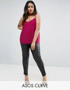 Asos Curve Mesh Side Panel Leather Look Peg Pants - Black