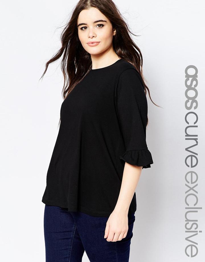 Asos Curve T-shirt With Frill Sleeve - Black