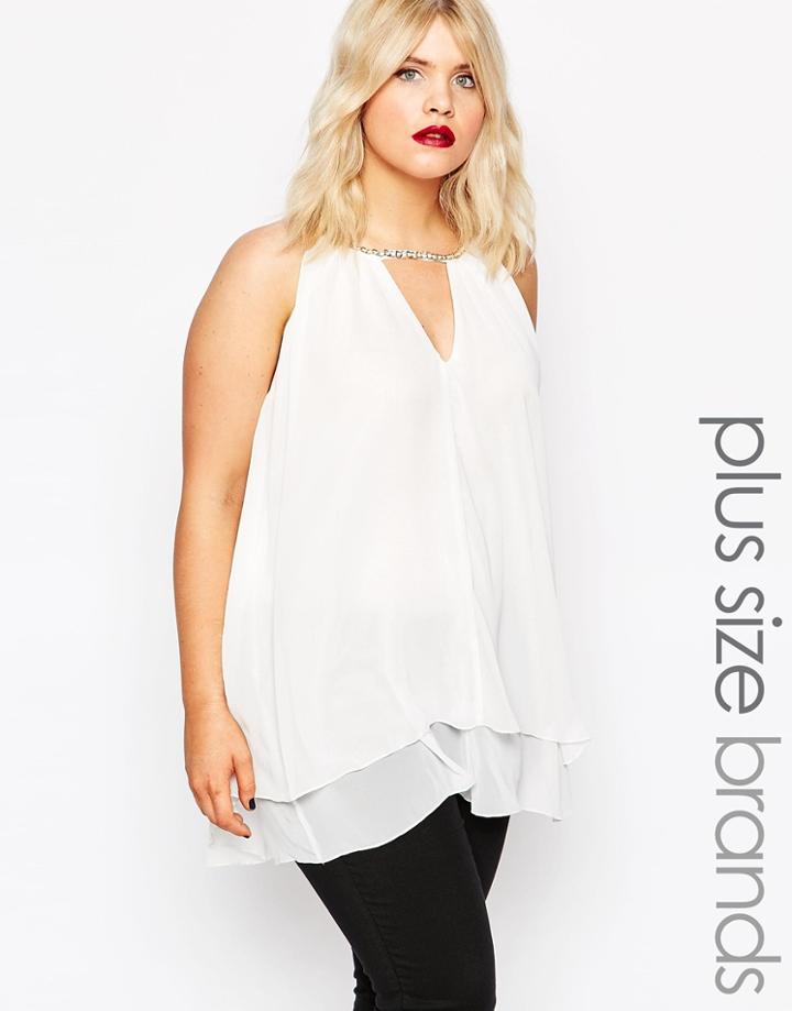Ax Paris Plus Sleeveless Top With Chainmail Neckline - White