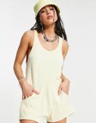 Bershka Knitted Slouchy Romper In Buttermilk-neutral