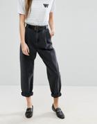 Asos Tapered Jeans With Curved Seams And Belt - Black