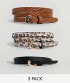 Asos Design 3 Pack Waist And Hip Jean Belts In Snake & Leopard - Multi