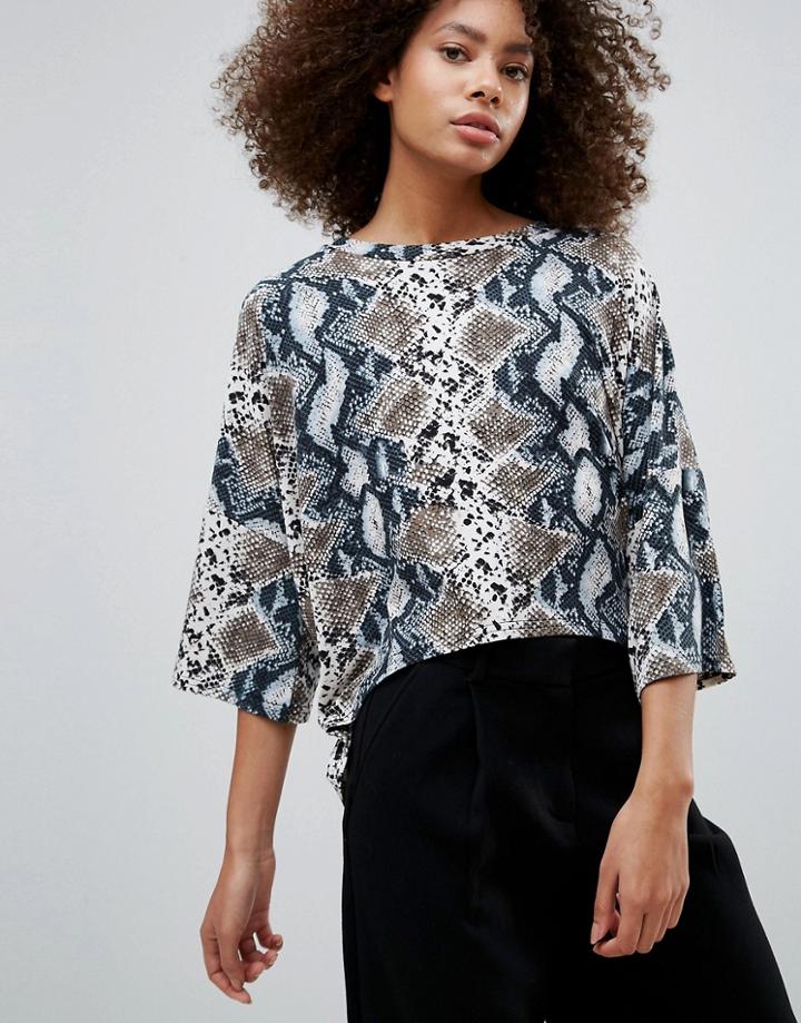 Qed London Snake Print Blouse - Gray