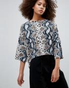Qed London Snake Print Blouse - Gray