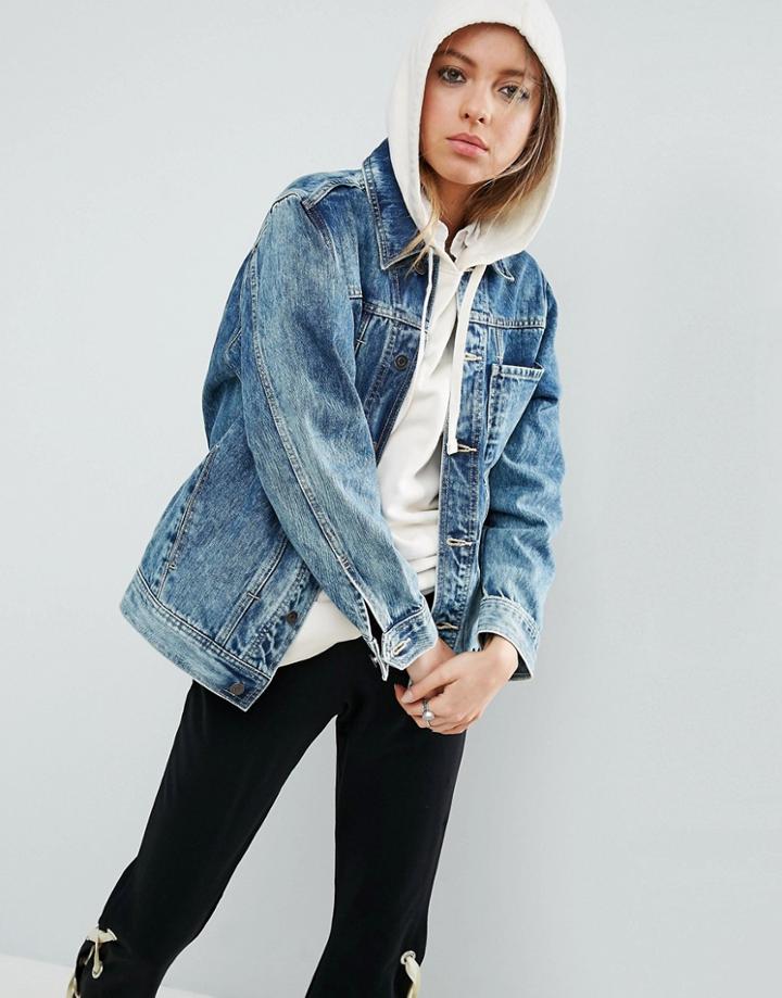Asos Denim Jacket In Blue Acid Wash With One Pocket Detail - Blue
