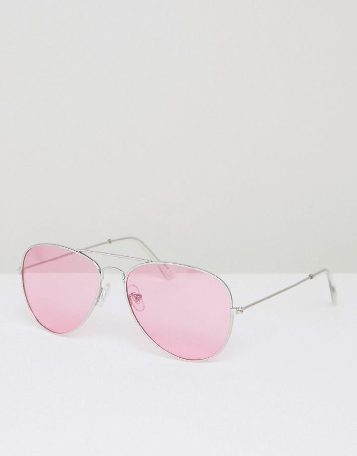 Jeepers Peepers Aviator Sunglasses With Pink Tinted Lens - Pink