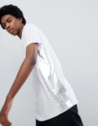 Asos Design Relaxed Longline T-shirt With Metallic Side Panels - White