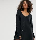 Asos Design Tall Mini Button Through Swing Dress In Texture - Black