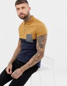Asos Design Polo Shirt With Contrast Yoke And Pocket With Roll Sleeve In Navy - Navy