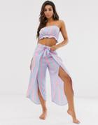 Asos Design Bandeau Beach Crop Top With Ruffle Hem In Neon Flash Stripe Two-piece-multi