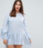 Ax Paris Plus Drop Hem Dress With Bow Cuff Detail - Blue