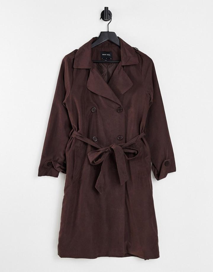 Brave Soul Vanity Belted Maxi Coat-brown