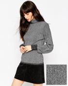 Asos Metallic Sweater With Blouson Sleeve - Silver