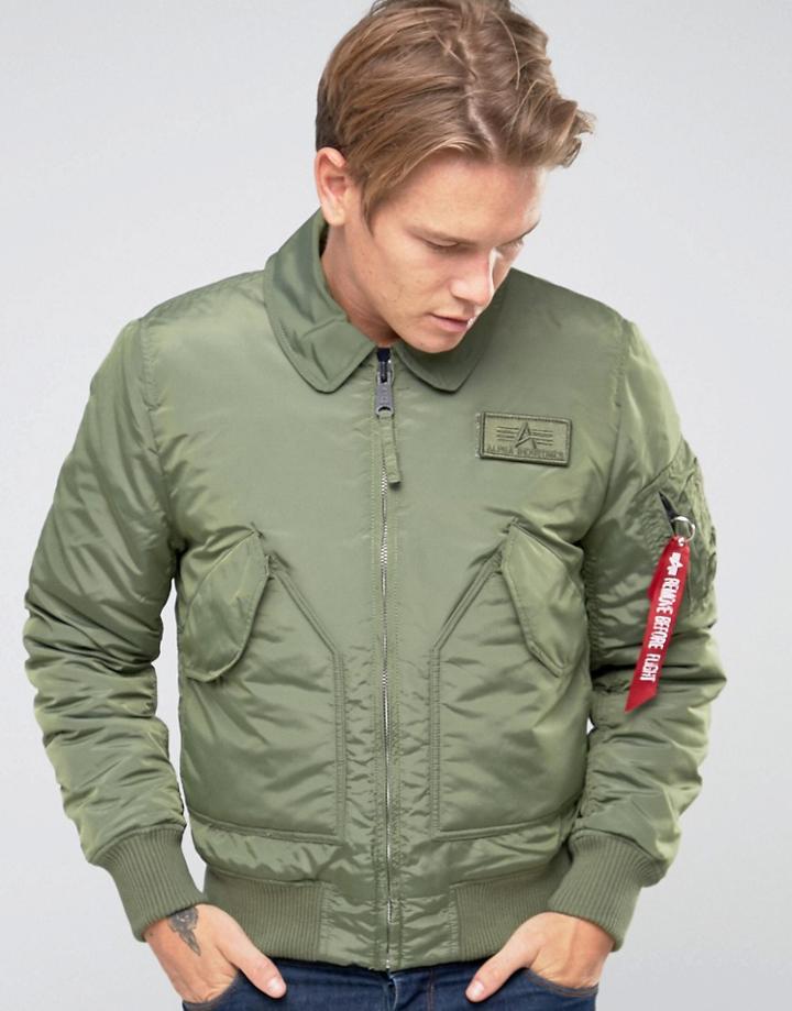 Alpha Industries Cwu Bomber Jacket In Slim Fit Sage Green - Green