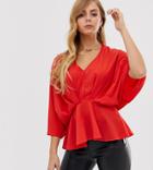 Boohoo Peplum Blouse In Red - Red