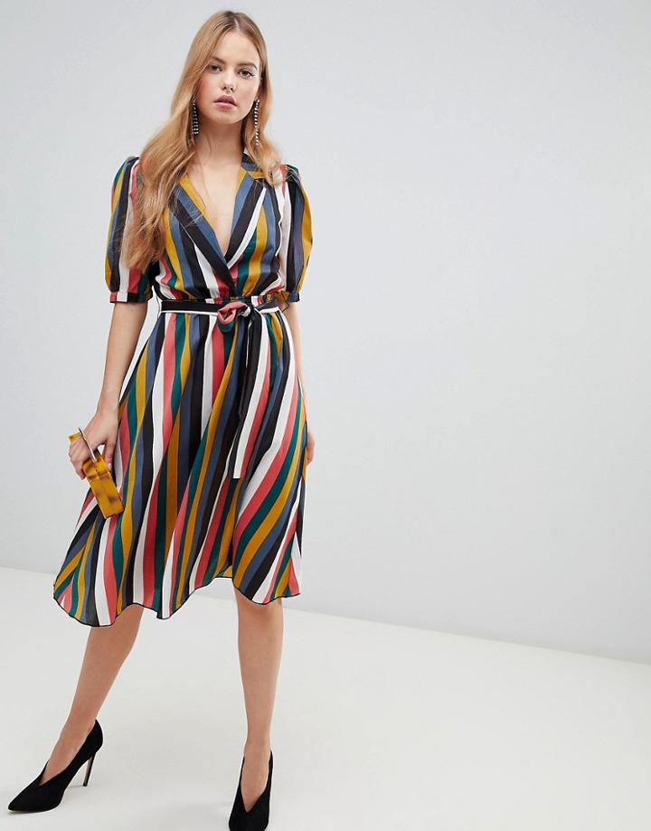 Boohoo Stripe Midi Wrap Dress - Multi