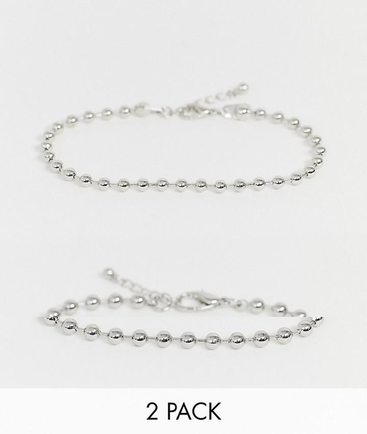 Asos Design Ball Chain Bracelet Pack In Silver Tone - Silver