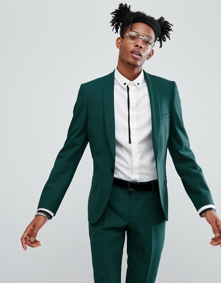 Noose & Monkey Super Skinny Wool Mix Suit Jacket In Green - Green