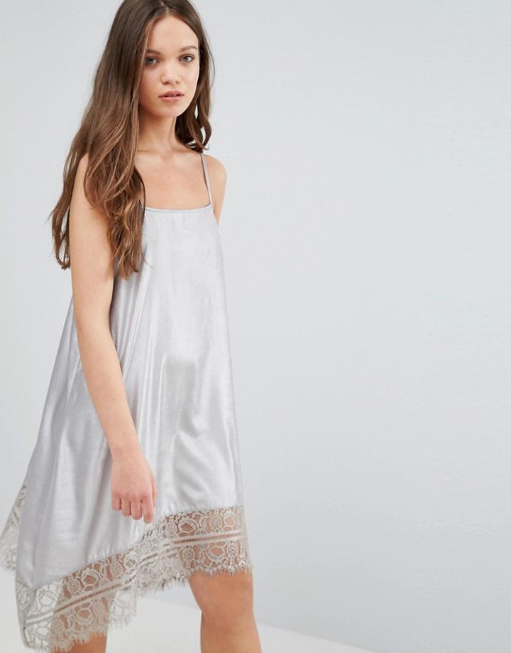 Vero Moda Cami Dress With Lace Hem - Silver