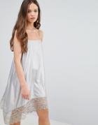 Vero Moda Cami Dress With Lace Hem - Silver