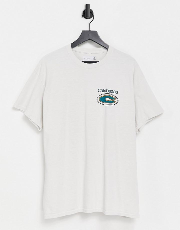 Topman Oversized T-shirt With Calabasas Print In Ecru-white