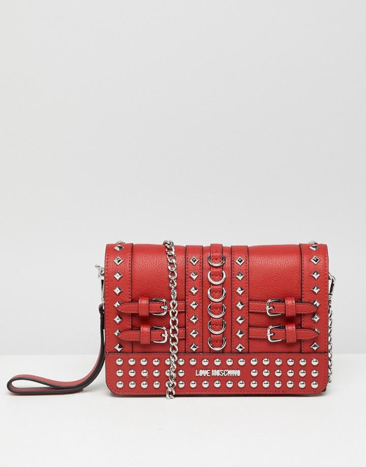 Love Moschino Stud Detail Clutch With Chain Strap - Red