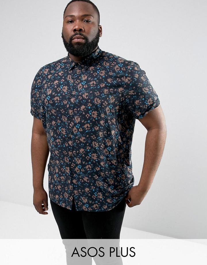 Asos Plus Regular Fit Blurred Floral Print Shirt - Black