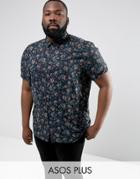 Asos Plus Regular Fit Blurred Floral Print Shirt - Black