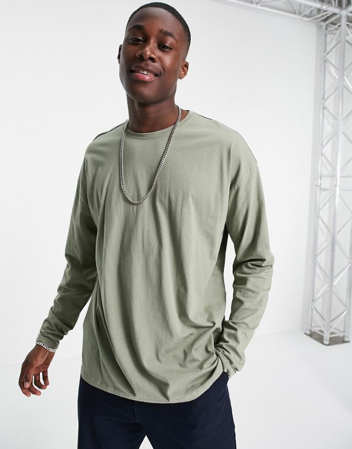 New Look Long Sleeve T-shirt In Khaki-green