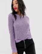 Bershka Textured Knitted Sweater In Lilac-purple