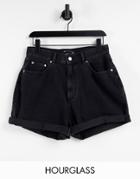 Asos Design Hourglass Denim High Rise Slouchy Denim Shorts In Washed Black