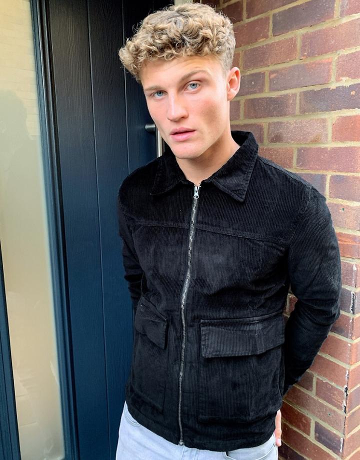 Another Influence Zip Through Corduroy Shacket In Black