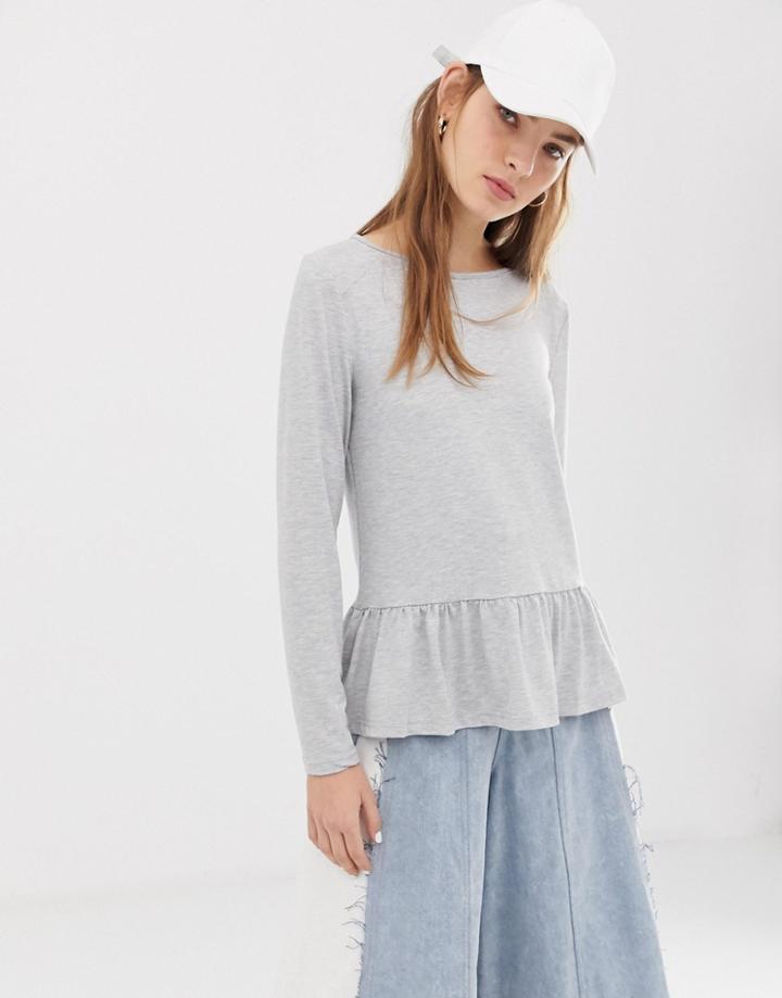 B.young Peplum Hem Top - Gray