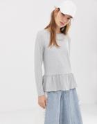 B.young Peplum Hem Top - Gray