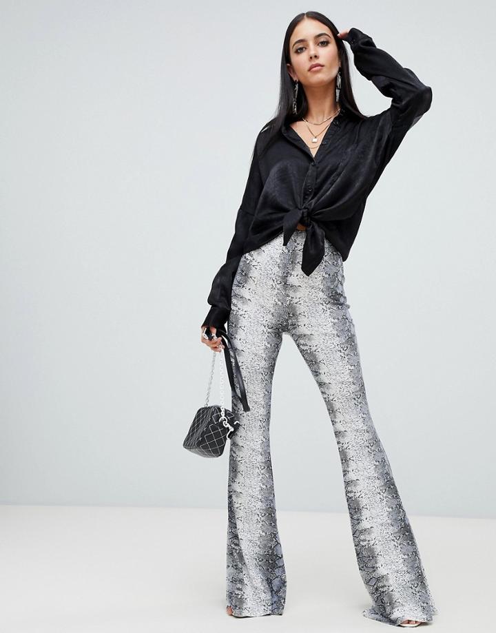 Boohoo Flare Pants In Snake - Multi