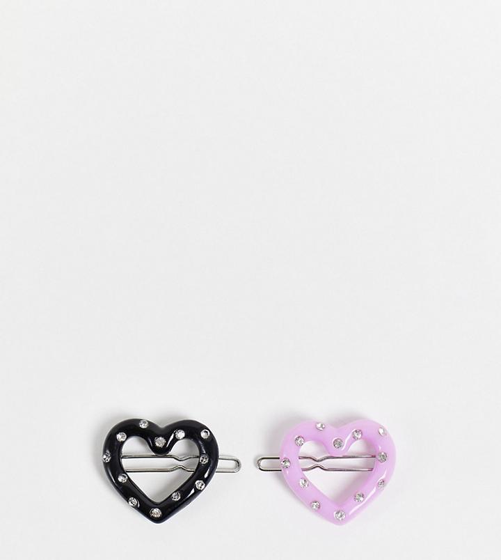 Reclaimed Vintage Inspired Hair Clip 2 Pack With Purple And Black Hearts-multi
