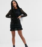 Wild Honey Long Sleeved Lace Dress With Ruching-black
