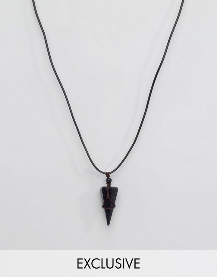 Reclaimed Vintage Inspired Necklace With Stone Pendant - Black